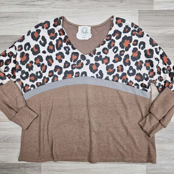 Fantastic Fawn Womens Brown Leopard Colorblock Oversized Sweater Small - Picture 1 of 10